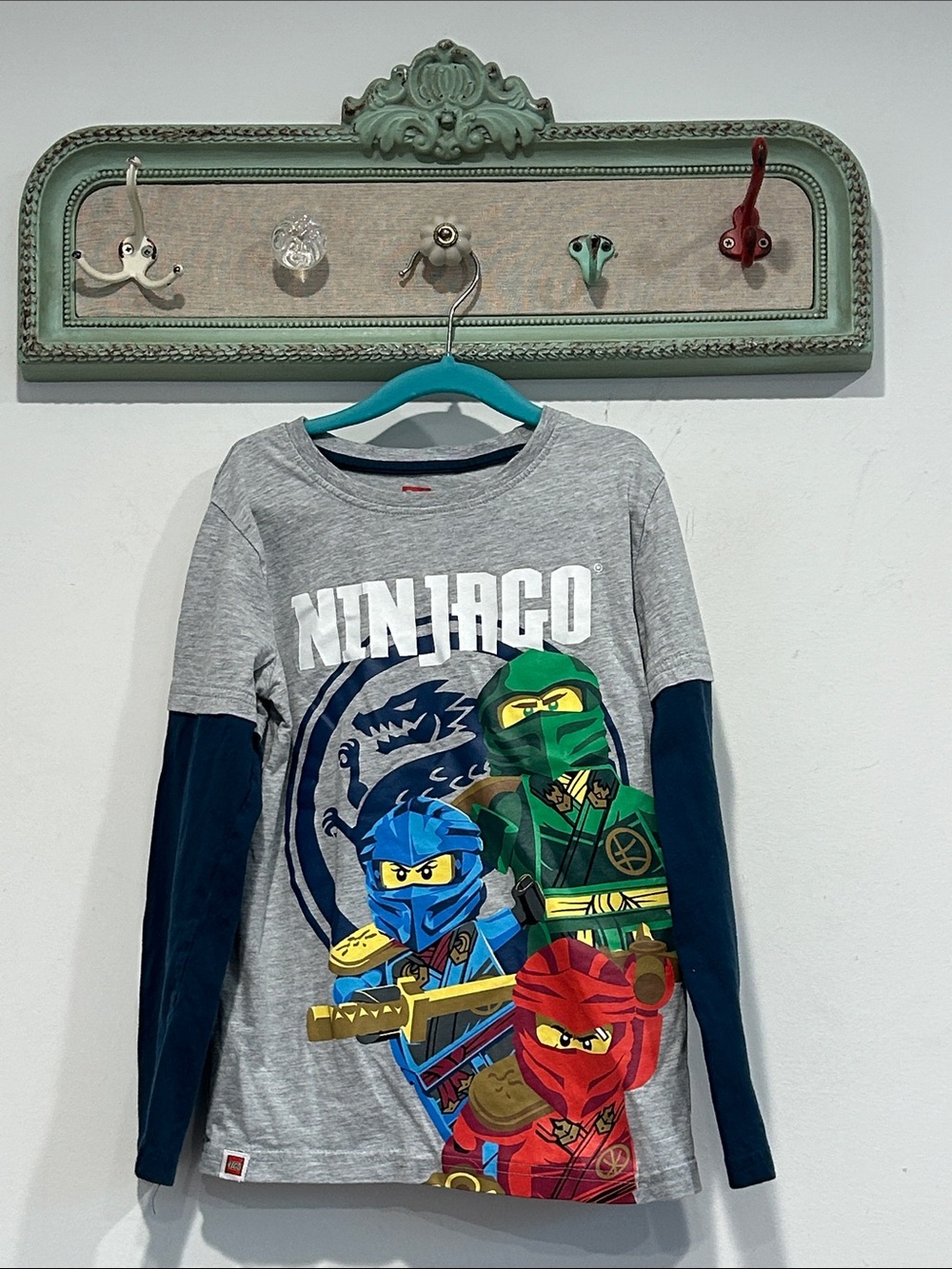 Lego Ninjago Gray & Navy Long-Sleeve layer look Graphic Tee boys size 7/8 years